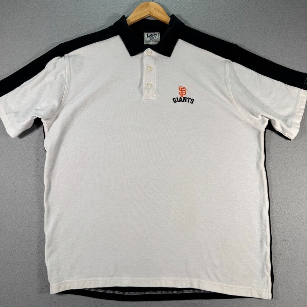 Vintage San Francisco Giants Polo Shirt Mens XL White Black Lee Sport MLB Y2K